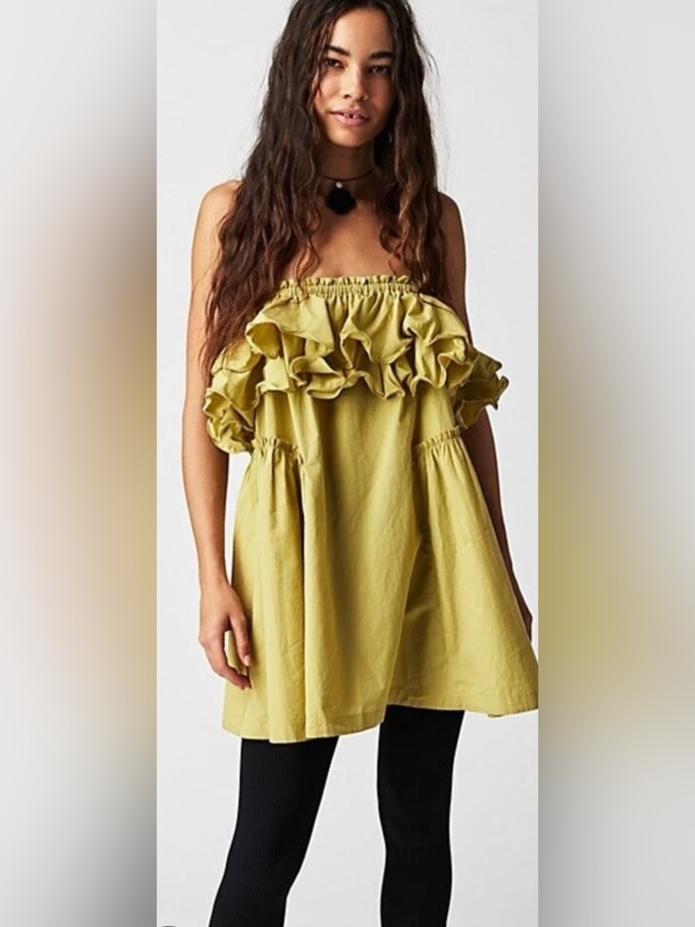 Free People Lime Green Ruffled Babydoll Mini Dress Have A Thing For You Large